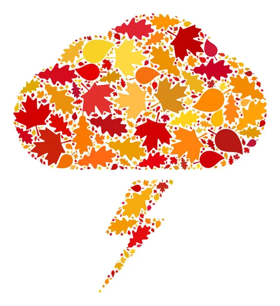 Ícone de composição de outono de trovoada com folhas de queda — Vetor de Stock