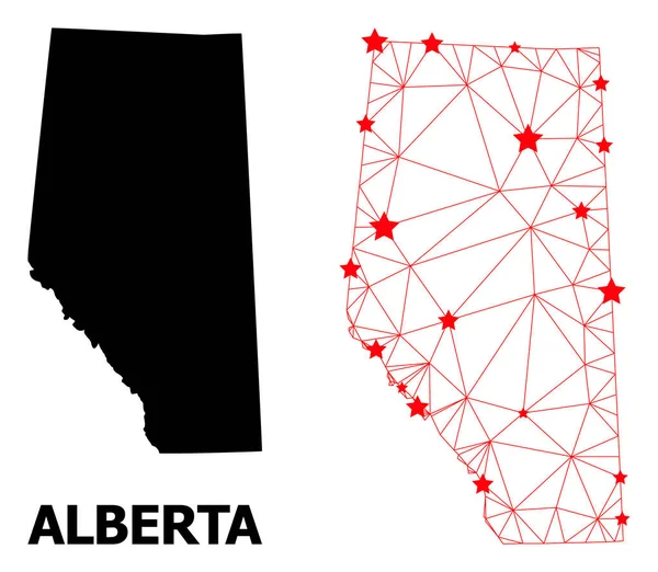 Каркас Полигональная карта провинции Альберта с красными звездами — стоковый вектор