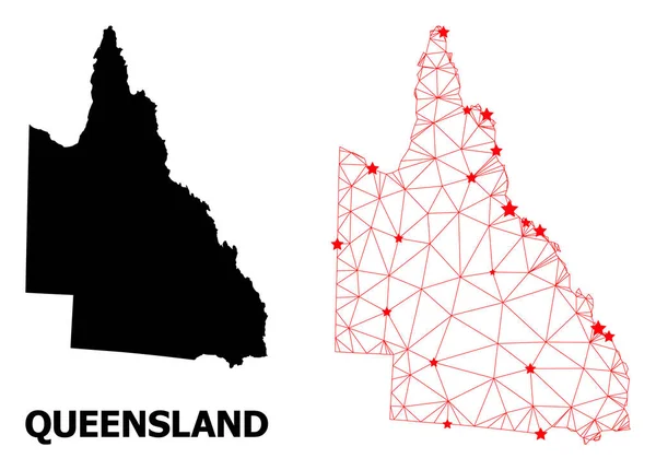 Mršina Polygonální mapa Australské Queenslandu s červenými hvězdami — Stockový vektor