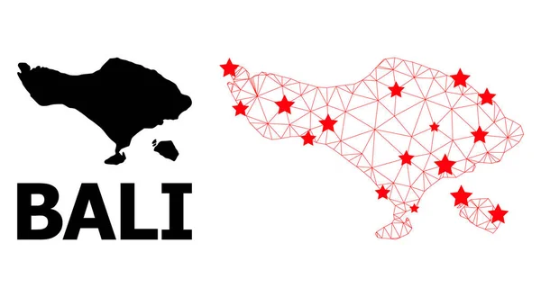 Red Mapa Poligonal de la Isla de Bali con Estrellas Rojas — Vector de stock