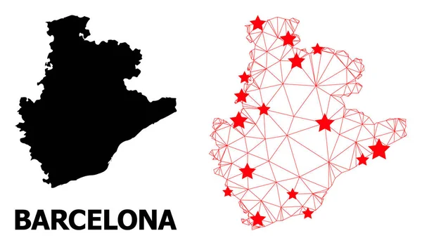 2D Mapa poligonal da província de Barcelona com Estrelas Vermelhas — Vetor de Stock