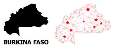 Kırmızı Yıldızlarla Burkina Faso 'nun Çokgen Haritası