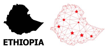 Etiyopya Çokgen Haritasını Kırmızı Yıldızlarla Çerçevele