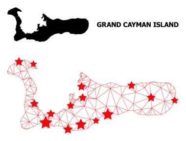 Büyük Cayman Adasının Kızıl Yıldızlı Çokgen Haritası