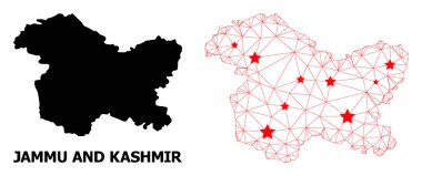 Jammu ve Kashmir 'in Çokgen Haritasını Kırmızı Yıldızlarla Çerçevele