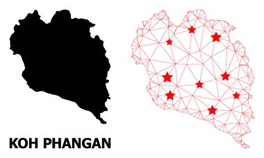 Kırmızı Yıldızlı Koh Phangan Ağ Çokgen Haritası