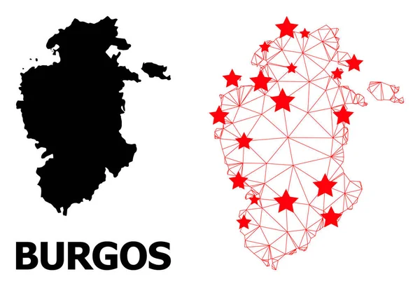 Red Mapa Poligonal de Burgos Provincia con Estrellas Rojas — Vector de stock