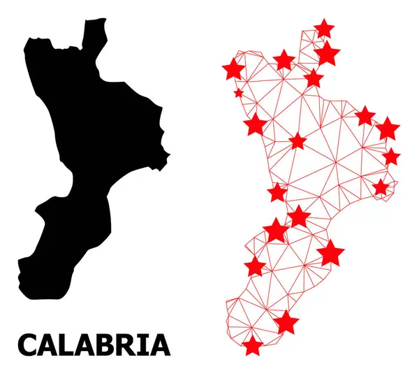 Mapa Poligonal 2D de la Región de Calabria con Estrellas Rojas — Vector de stock