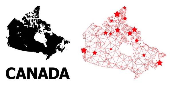 Network Polygonal Map of Canada with Red Stars — Stock Vector