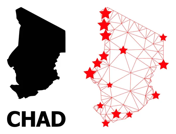 Red Mapa Poligonal de Chad con Estrellas Rojas — Vector de stock