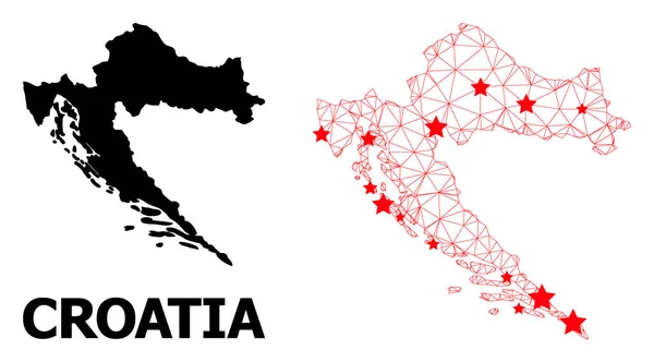 2D Polygonale Karte von Kroatien mit roten Sternen — Stockvektor