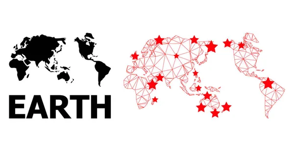 Polygonale Karte der Erde mit roten Sternen — Stockvektor