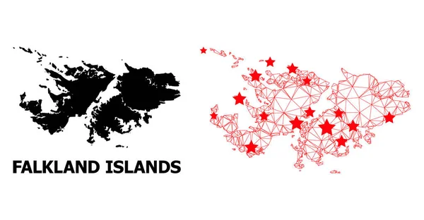 Karkas Polygonale kaart van Falklandeilanden met rode sterren — Stockvector