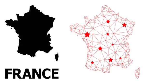 Kızıl Yıldızlarla Fransa 'nın Çokgen Haritası — Stok Vektör