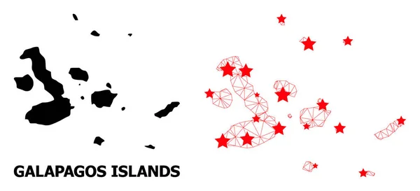 Полигональная карта Галапагосских островов с красными звездами — стоковый вектор