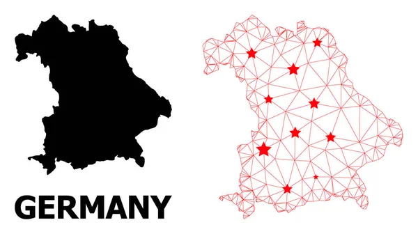 Carcass Polygonal map of Germany with Red Stars — 图库矢量图片
