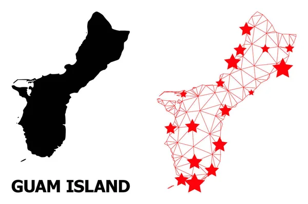 Mapa poligonal de la isla de Guam con estrellas rojas — Vector de stock