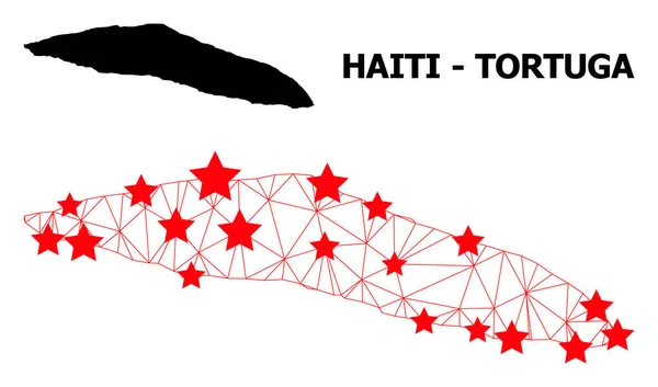 Mapa Poligonal 2D de Haití Isla Tortuga con Estrellas Rojas — Vector de stock