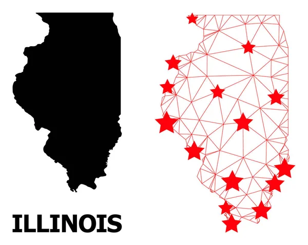 Mappa poligonale dello stato dell'Illinois con stelle rosse — Vettoriale Stock