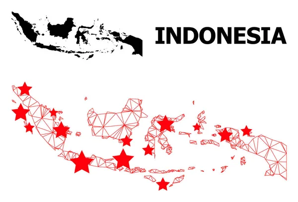 Mapa poligonal 2D de Indonesia con estrellas rojas — Archivo Imágenes Vectoriales