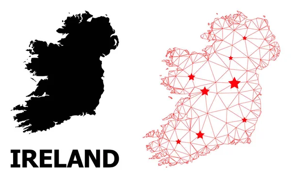 2D Mapa poligonal da Ilha da Irlanda com Estrelas Vermelhas —  Vetores de Stock