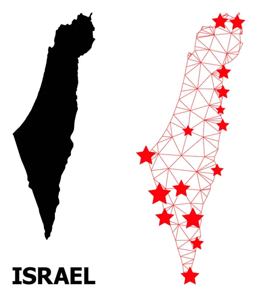 Каркас Полигональная карта Израиля с красными звездами — стоковый вектор