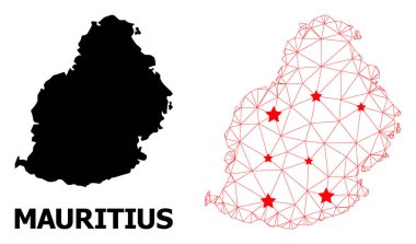 Mauritius Adasının Kırmızı Yıldızlı Çokgen Haritası