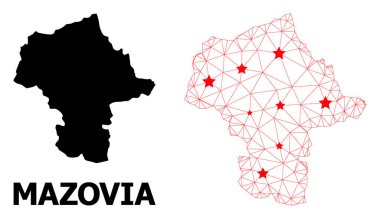 Mesh Polygonal Map of Mazovia Province with Red Stars clipart