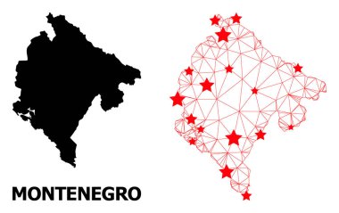 Karadağ Çokgen Haritasını Kızıl Yıldızlarla Çerçevele