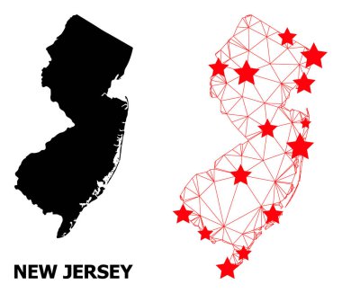 2D Polygonal Map of New Jersey State with Red Stars clipart