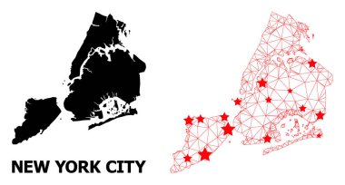 New York şehrinin kırmızı yıldızlı çokgen haritasını çerçevele