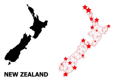Yeni Zelanda Çokgen Haritasını Kırmızı Yıldızlarla Çerçevele