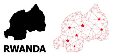 Kırmızı Yıldızlı Ruanda Çokgen Haritası