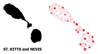 Saint Kitts ve Nevis 'in Kızıl Yıldızlı Çokgen Haritası