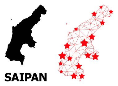 Saipan Adasının Kızıl Yıldızlı Çokgen Haritası