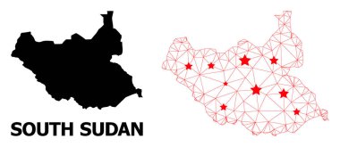 Kırmızı Yıldızlı Güney Sudan Ağ Çokgen Haritası