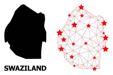 Svaziland Çokgen Haritasını Kırmızı Yıldızlarla Çerçevele