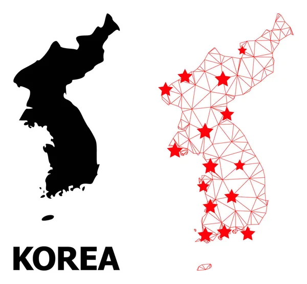 Carte polygonale des carcasses de Corée avec étoiles rouges — Image vectorielle