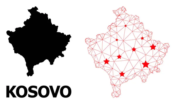 2D Polygonal karta över Kosovo med röda stjärnor — Stock vektor