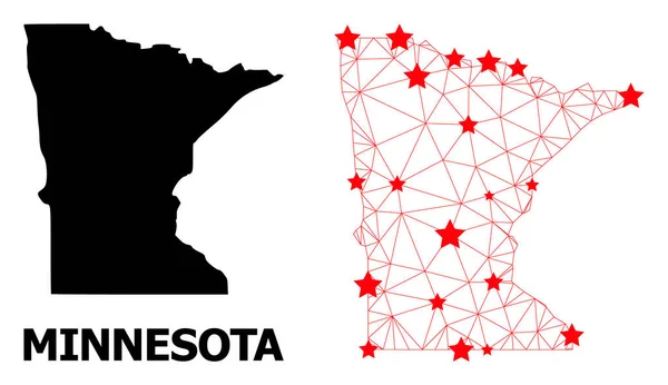 Mappa poligonale della carcassa dello Stato del Minnesota con stelle rosse — Vettoriale Stock
