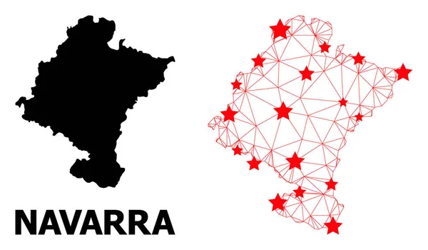 Malla Mapa Poligonal de la Provincia de Navarra con Estrellas Rojas — Vector de stock