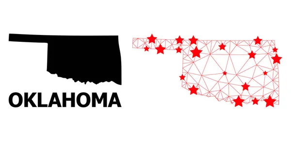 Mapa poligonal del estado de Oklahoma con estrellas rojas — Vector de stock