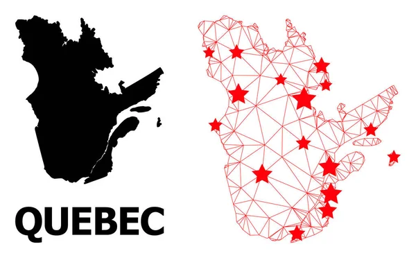 Carcass Polygonal Χάρτης της επαρχίας του Κεμπέκ με κόκκινα αστέρια — Διανυσματικό Αρχείο
