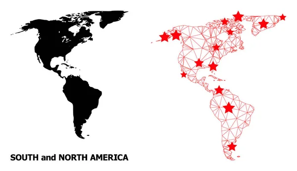 Карта Южной и Северной Америки с красными звёздами — стоковый вектор