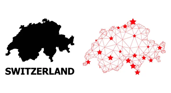 Многоугольная карта Швейцарии с красными звездами — стоковый вектор
