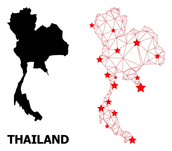 2D Polygonal Map of Thailand with Red Stars — Stock Vector