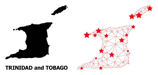 Mapa Poligonal 2D de Trinidad y Tobago con Estrellas Rojas — Vector de stock