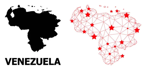 Carte polygonale 2D du Venezuela avec étoiles rouges — Image vectorielle