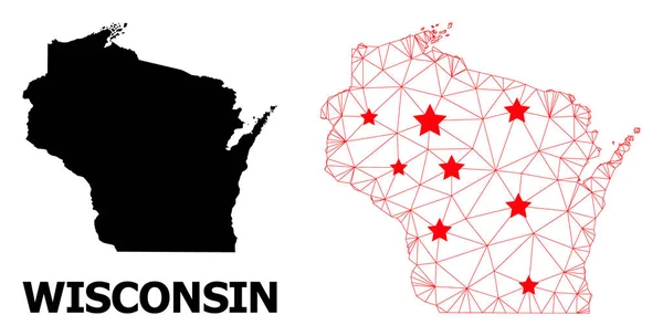 Mesh Mappa poligonale dello stato del Wisconsin con stelle rosse — Vettoriale Stock