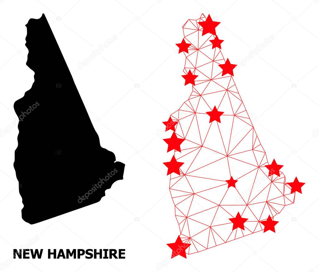 Mesh Polygonal Map of New Hampshire State with Red Stars